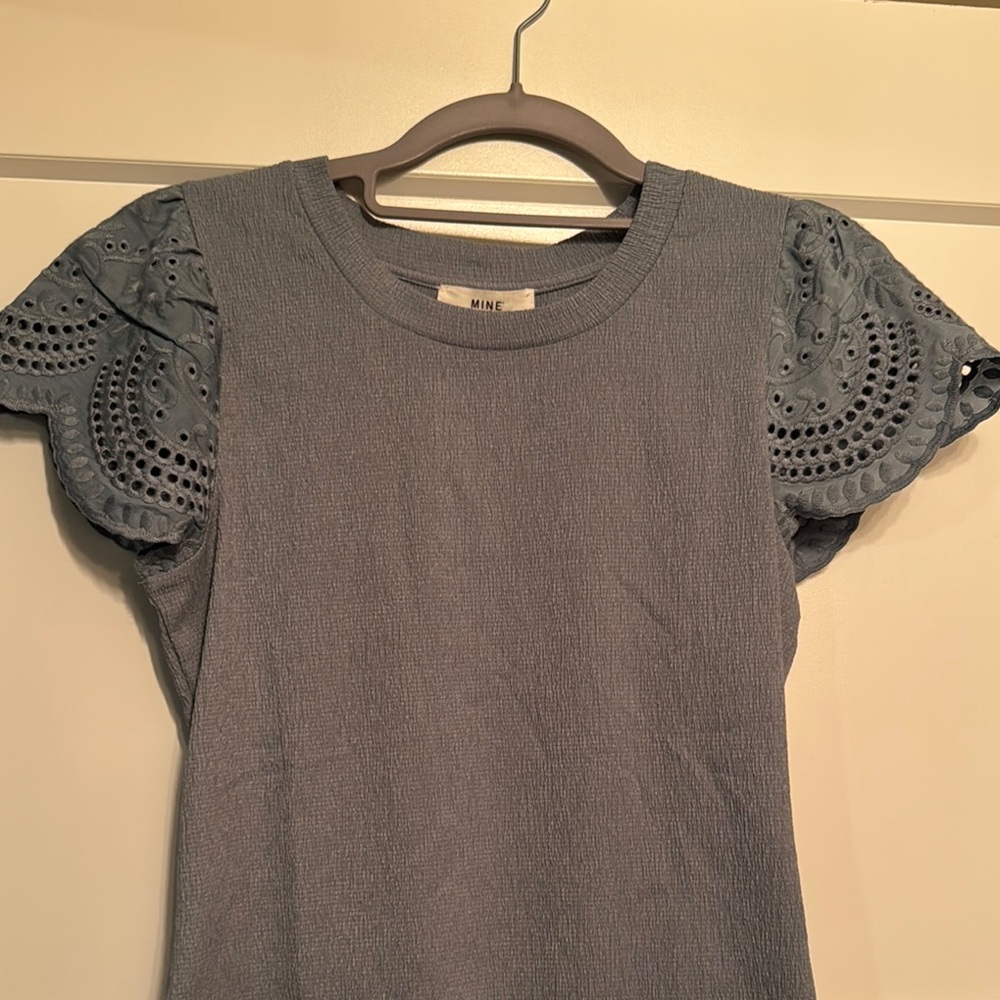 MINE Gray Ruffled Short Sleeve T-Shirt Blouse